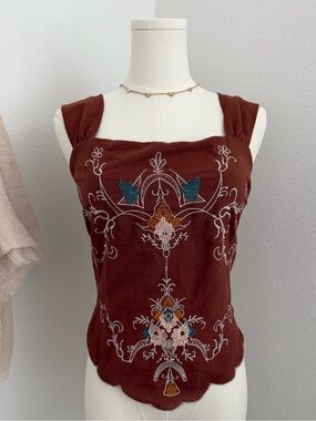 Sterling & Stitch Embroidered Tie Back Tank Top NWT Size Large